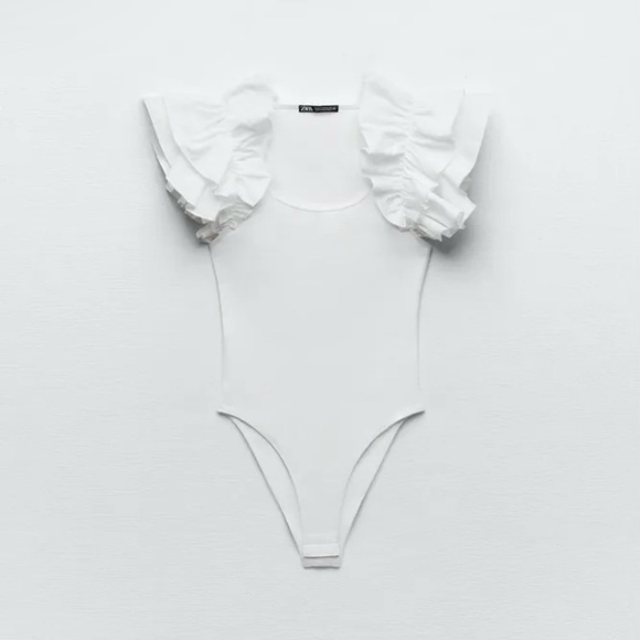 Zara White Ruffled Rib Bodysuit - Picture 5 of 16